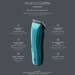 Andis Pulse Li 5 Adjustable Blade Clippers 15 Andis Pulse Li 5 Adjustable Blade Clippers -Pet Supply Store ad7365 43 pulse li 5 clipper lcl 2 package back 2372x2974 cba0055 1