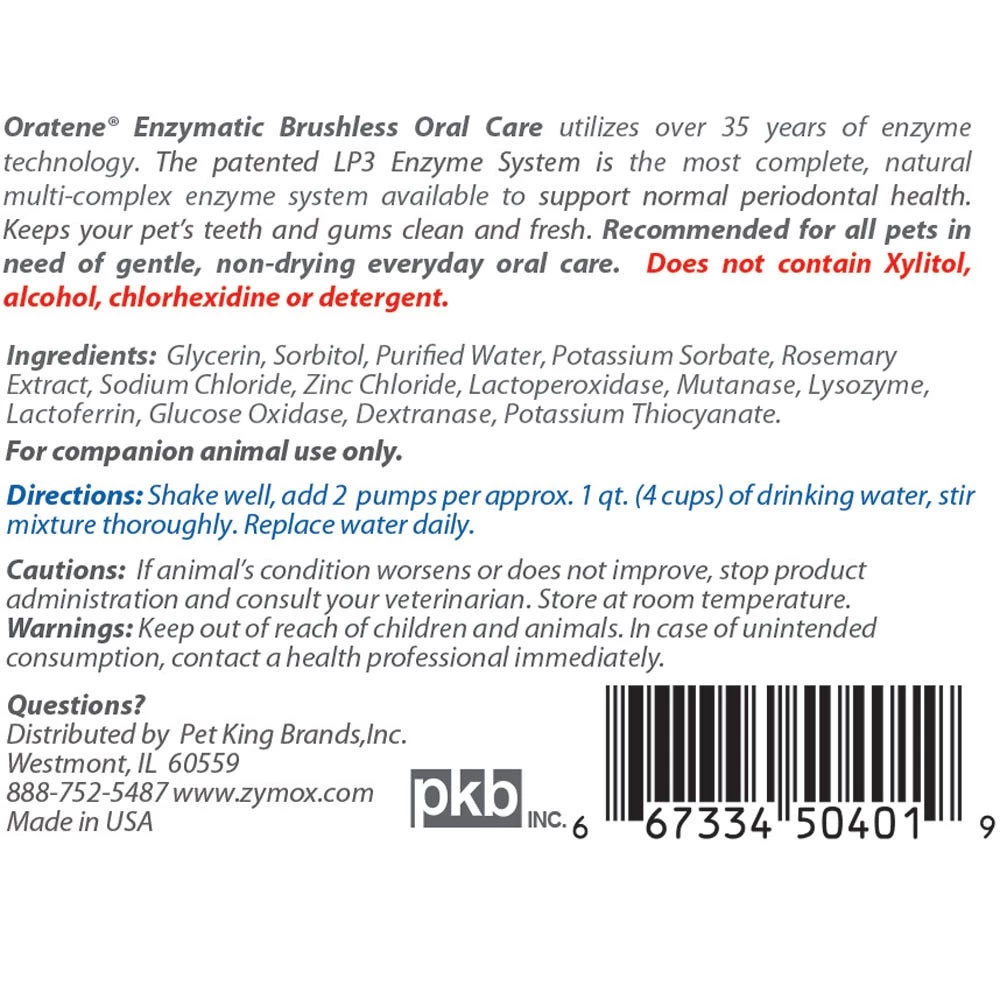 Zymox Oratene Water Additive 4 Oz Bottle 2 Zymox Oratene Water Additive 4 Oz Bottle - Image 2