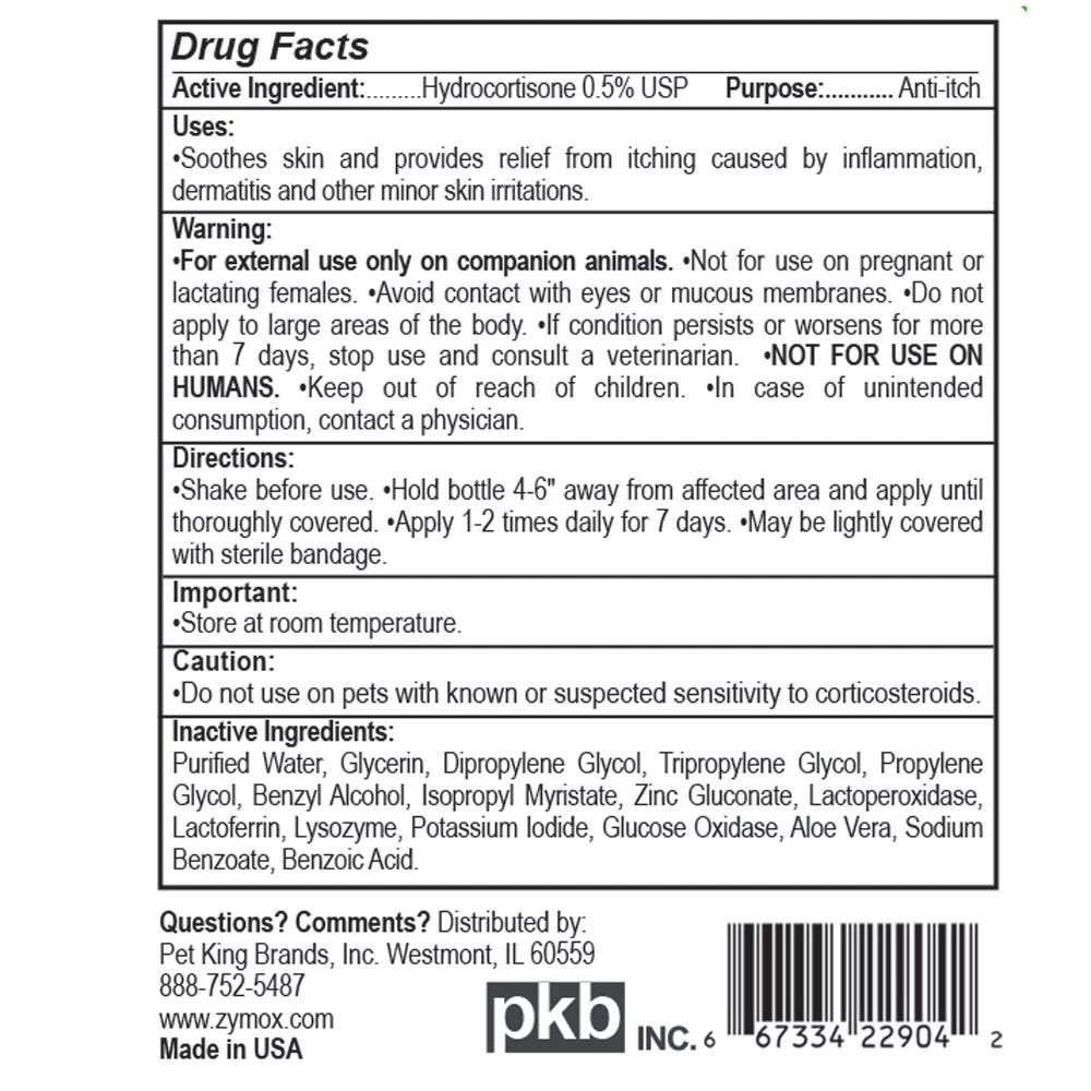 Zymox Anti-Itch .5% Hydrocortisone Topical Spray 2 Zymox Anti-Itch .5% Hydrocortisone Topical Spray - Image 2